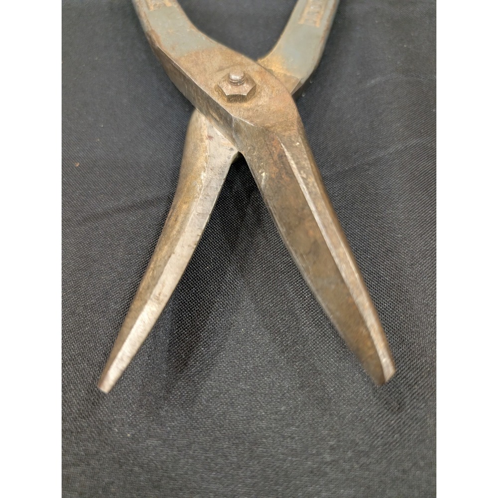 Vintage Solid Steel Drop Forged Tin Snips Metal Cutting Shears Grey Handle - Picture 2 of 5